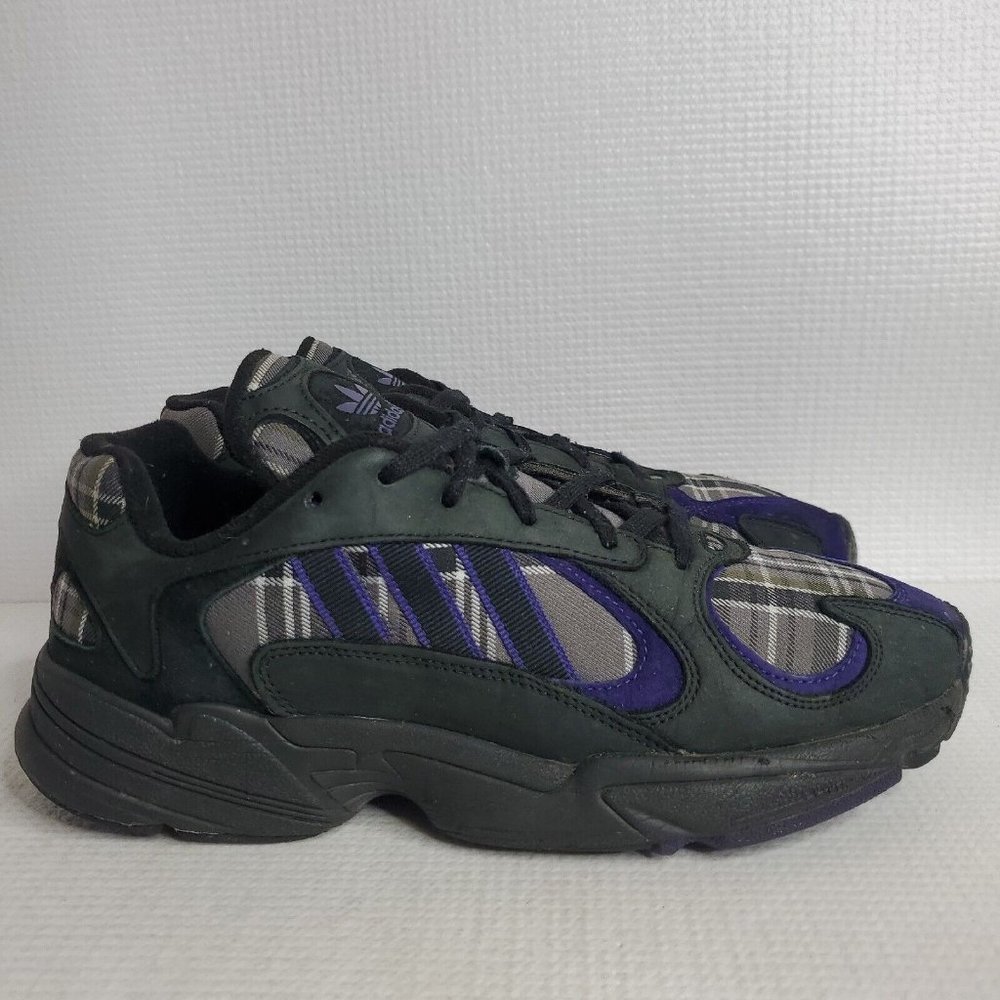 Size 9.5- Mens Adidas Yung-1 Plaid Core Running Shoes Black Purple EF3965